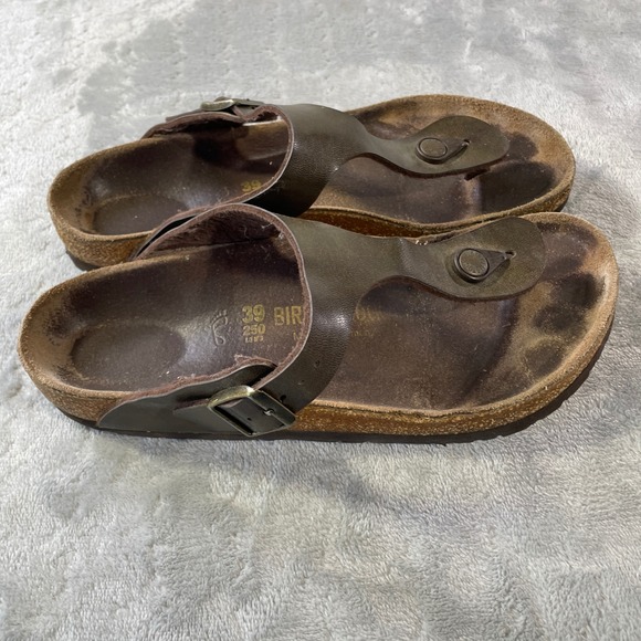 Birkenstock Gizeh Womens 39 Bronze Thong Sandals EU Brown Leather - Picture 1 of 7